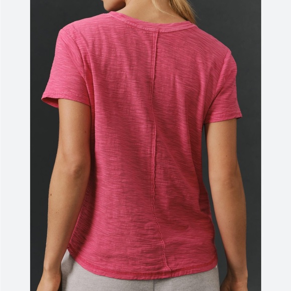 Anthropologie Pilcro The Bennie Slim Crew Neck Cotton Slub Tee Pink Sz M NEW - Picture 1 of 10
